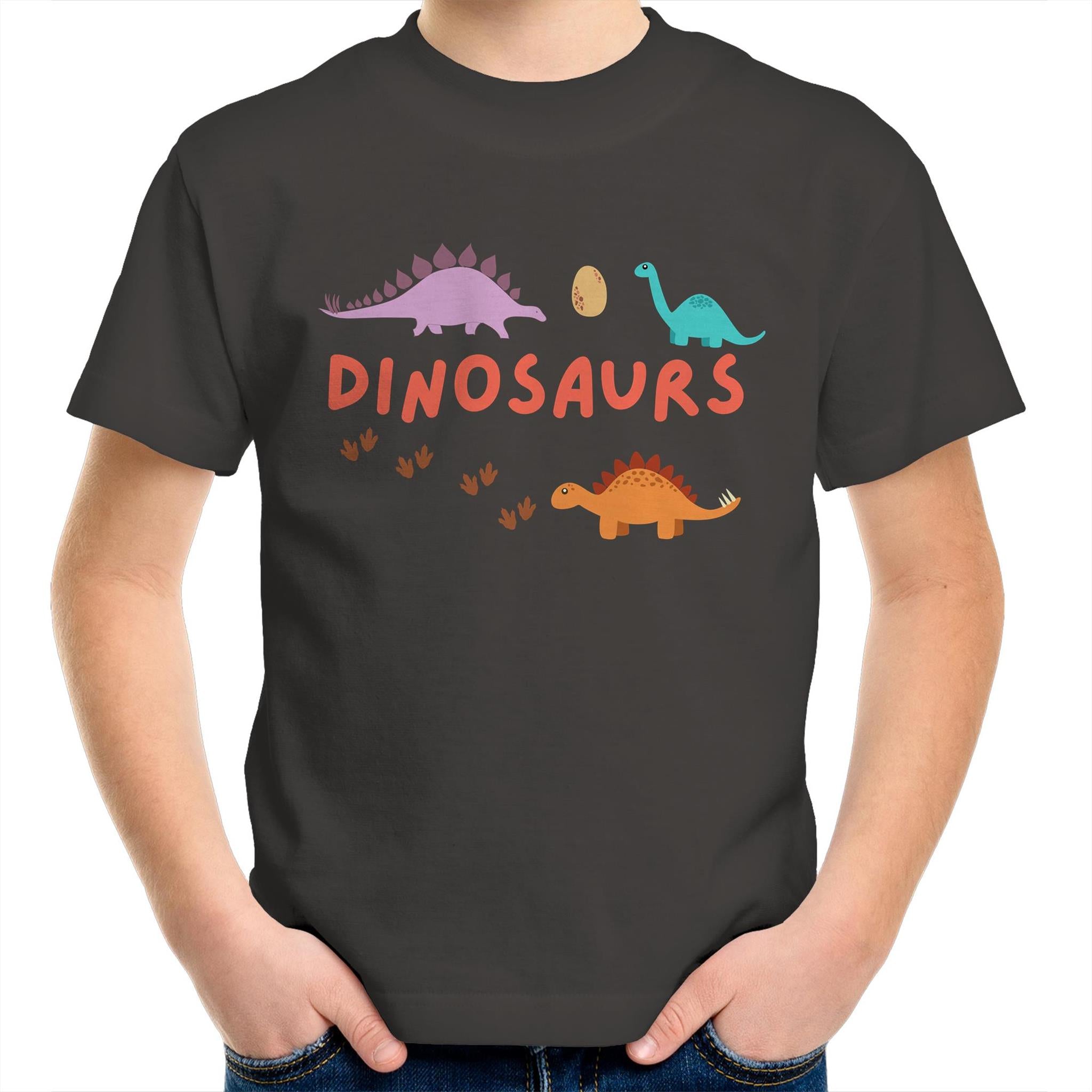 Dinosaurs - Kids Youth T-Shirt Charcoal Kids Youth T-shirt animal Printed In Australia