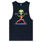 Alien Dumbells - Tank Top Tee Navy Drop Arm Tank Top Fitness Printed In Australia