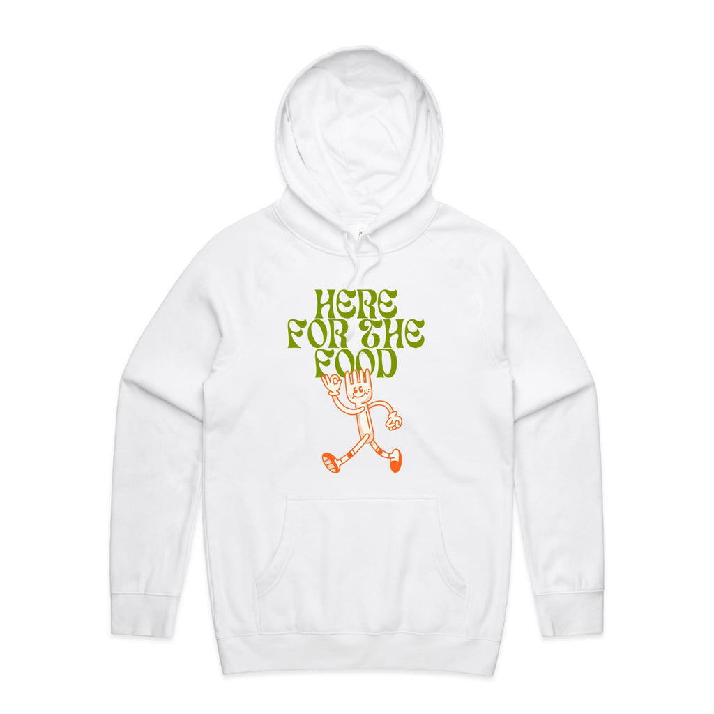 Here For The Food - Mens Hoodie White Mens Hoodie Food Printed In Australia