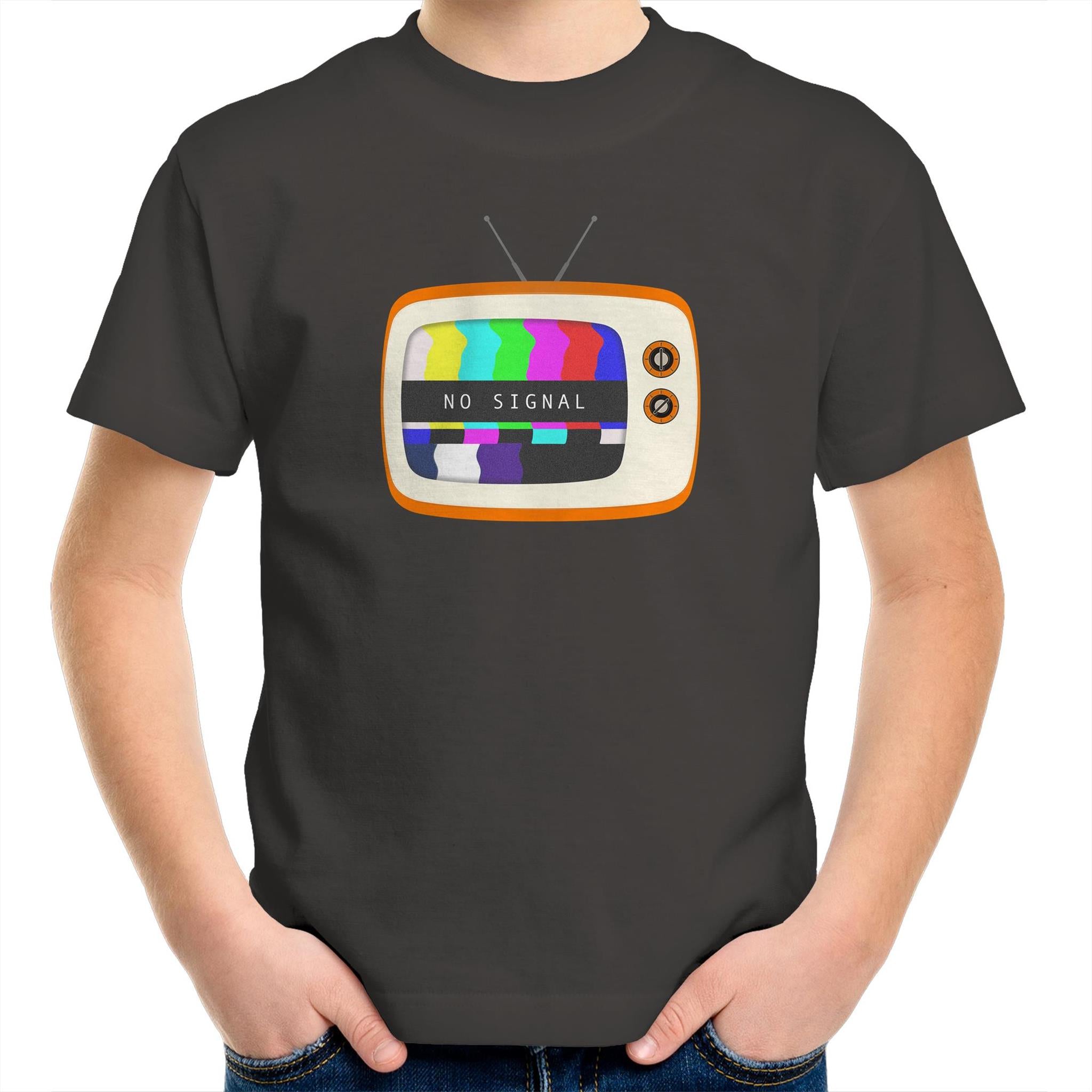 Retro TV, No Signal - Kids Youth T-Shirt Charcoal Kids Youth T-shirt Printed In Australia Retro Tech