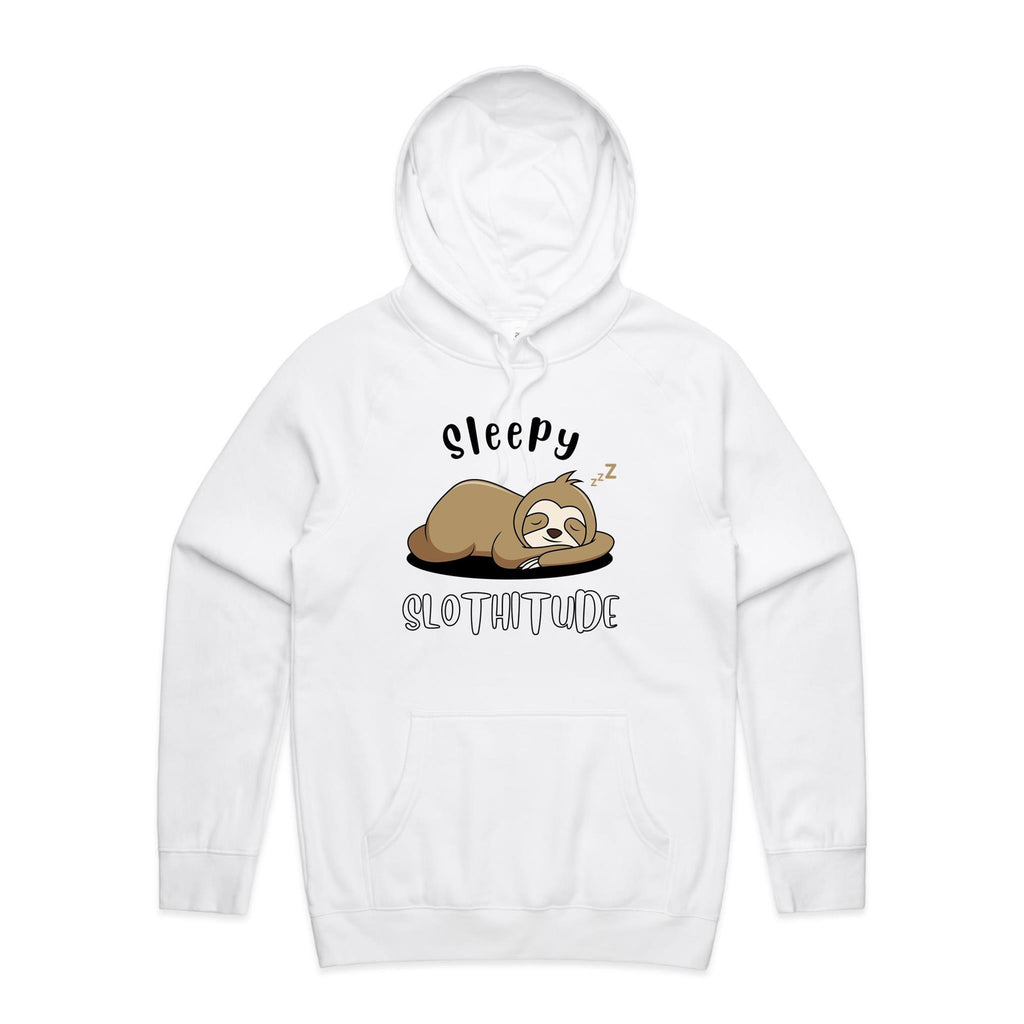 Sleepy Slothitude - Mens Hoodie White Mens Hoodie animal Printed In Australia