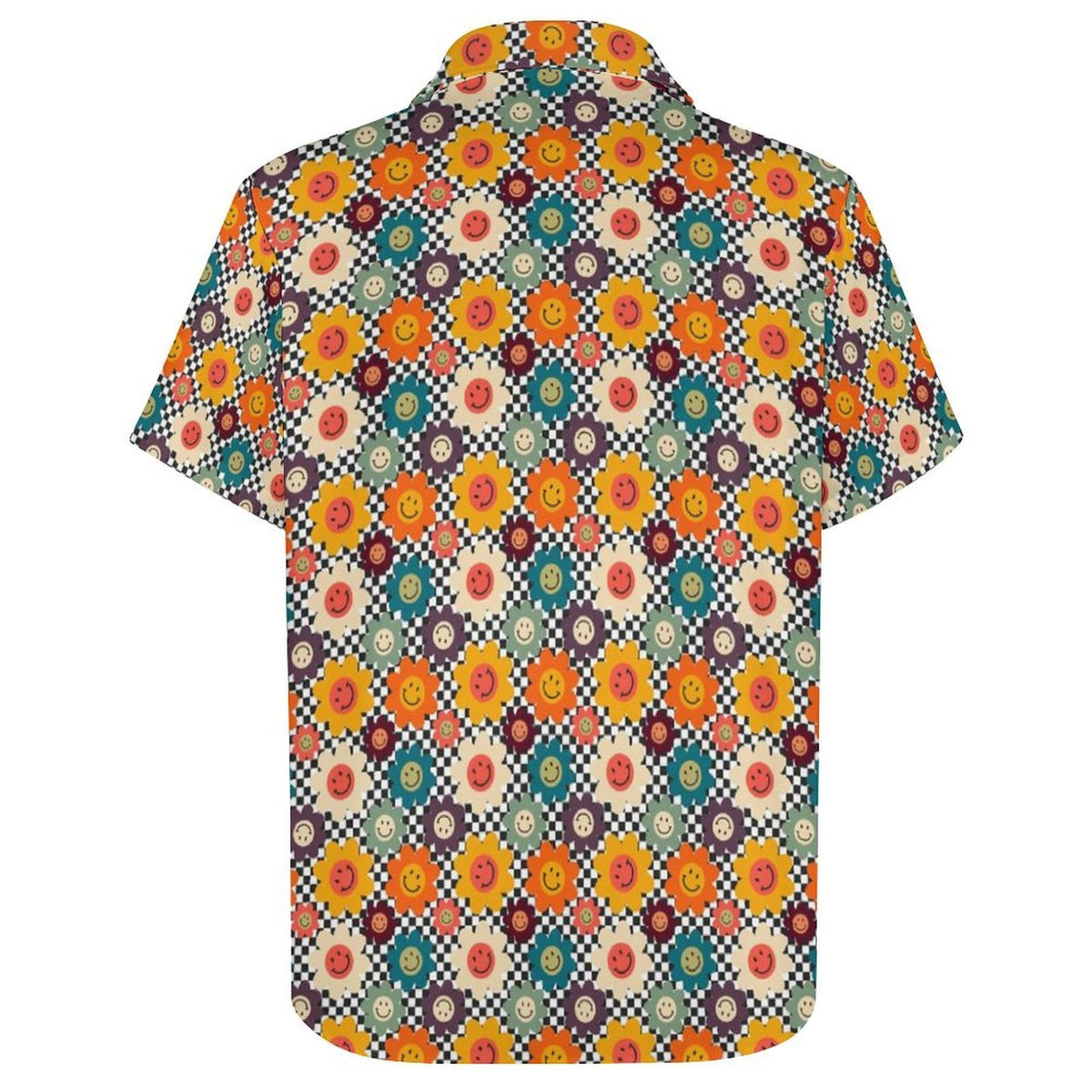 Happy Retro Flowers Women's Collared Pocketless Short Sleeve Shirt