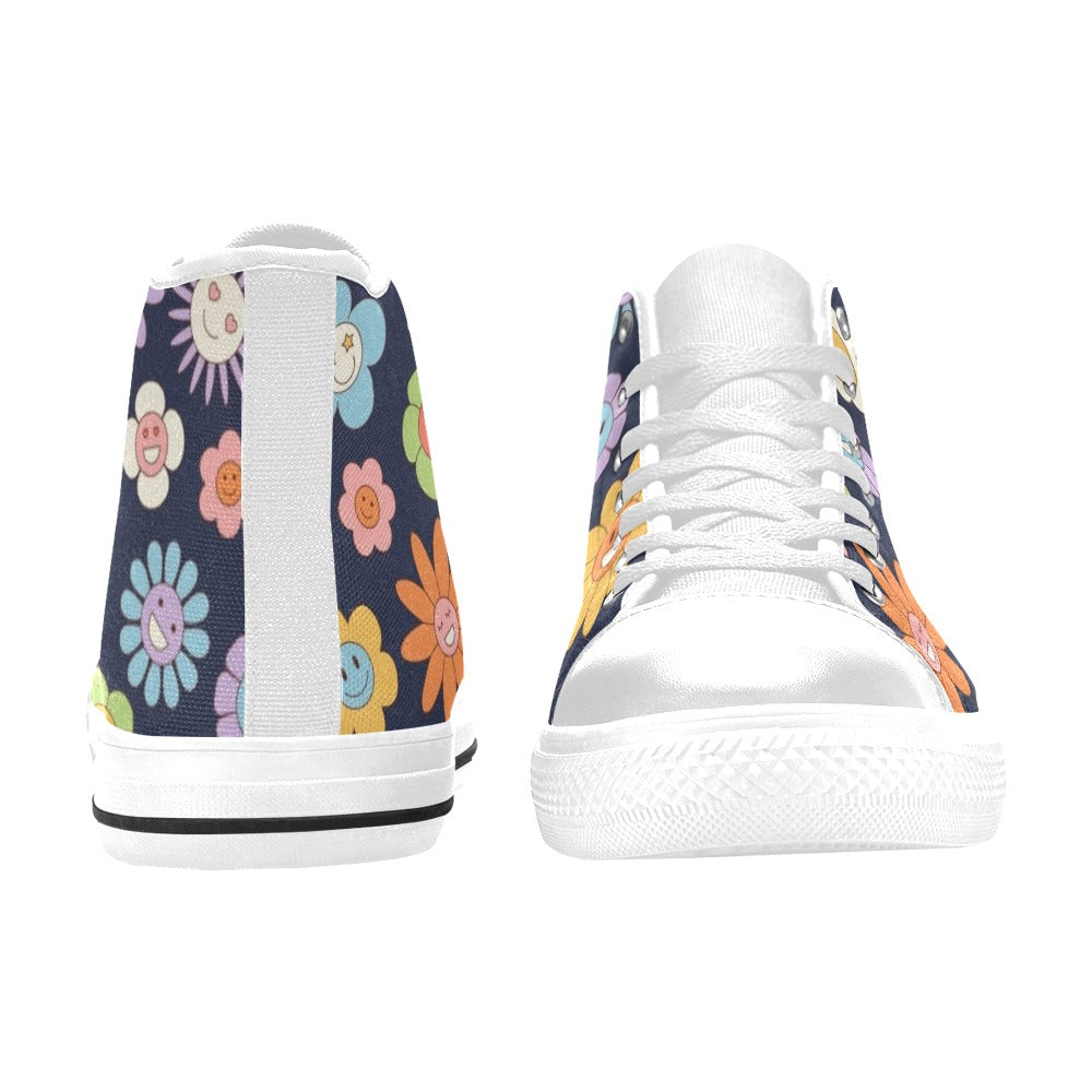 Groovy Flowers Men's High Top Canvas Shoes Men's Classic High Top Canvas Shoes Plants Printed Offshore Retro