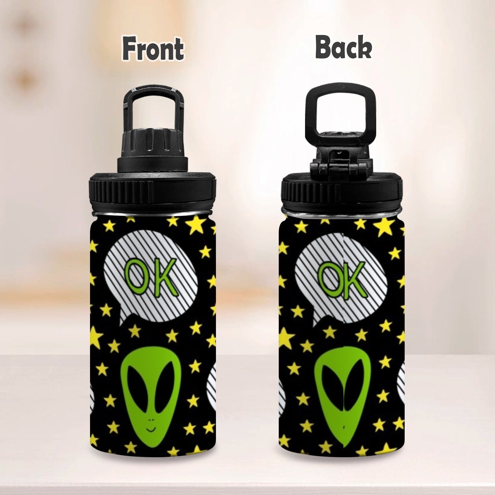 Alien OK - Kids Water Bottle with Chug Lid (12 oz) Kids Water Bottle with Chug Lid Printed Offshore Sci Fi