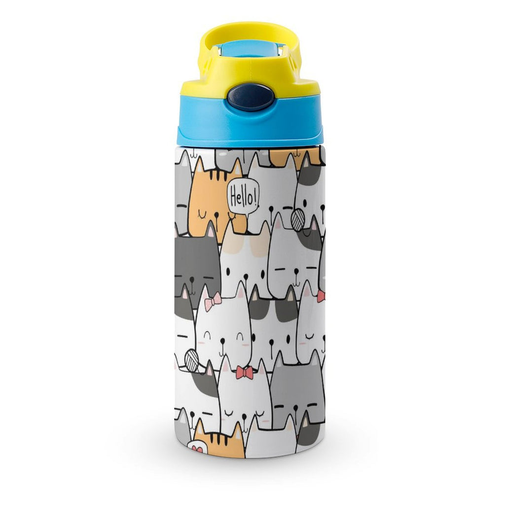 Cat Hello - Little Kids Water Bottle blue 350ml Little Kids Water Bottle animal Printed Offshore