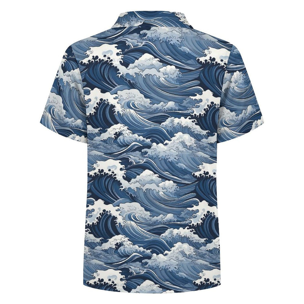 Japanese Waves Kids Youth Short Sleeve Button Up Shirt