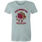 Retro TV, Technical Difficulties - Womens T-shirt Pale Blue Womens T-shirt Printed In Australia Retro Tech