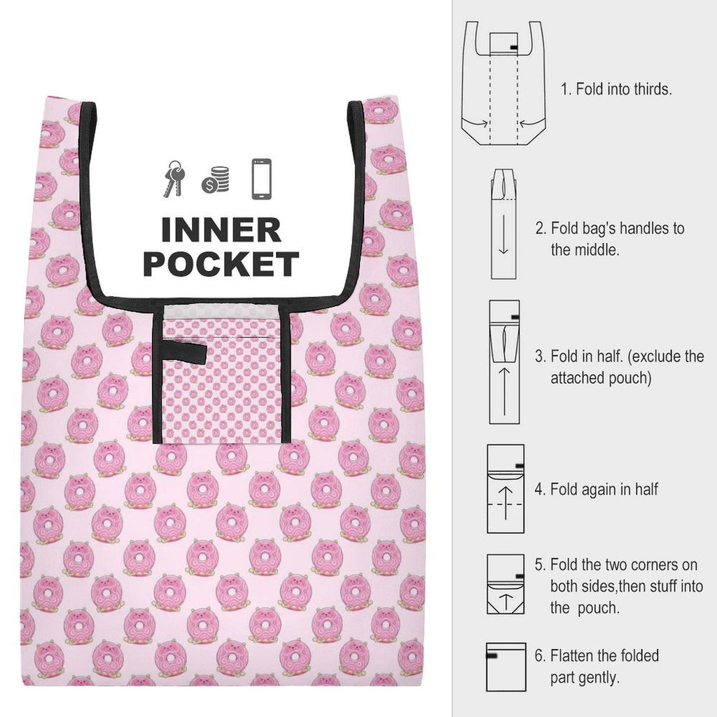 Pink Cat Doughnuts Foldable Shopping Bag