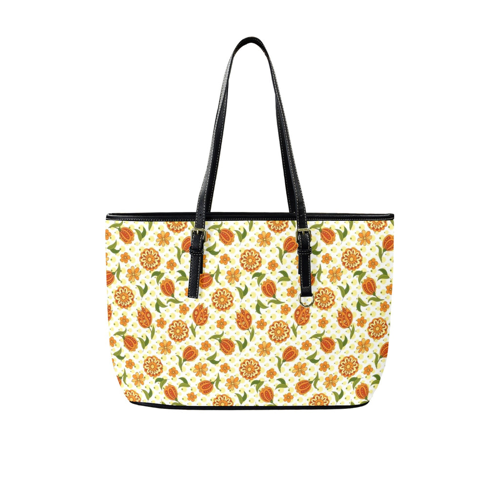 Graphic Floral PU Leather Tote Bag Large
