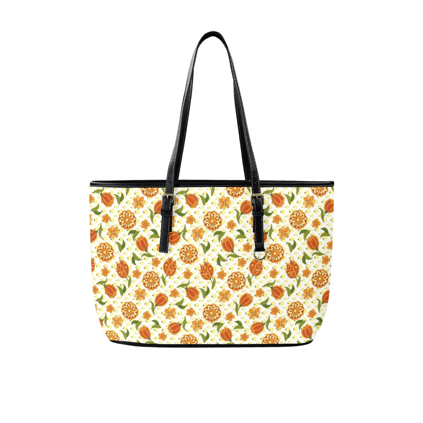 Graphic Floral PU Leather Tote Bag Large