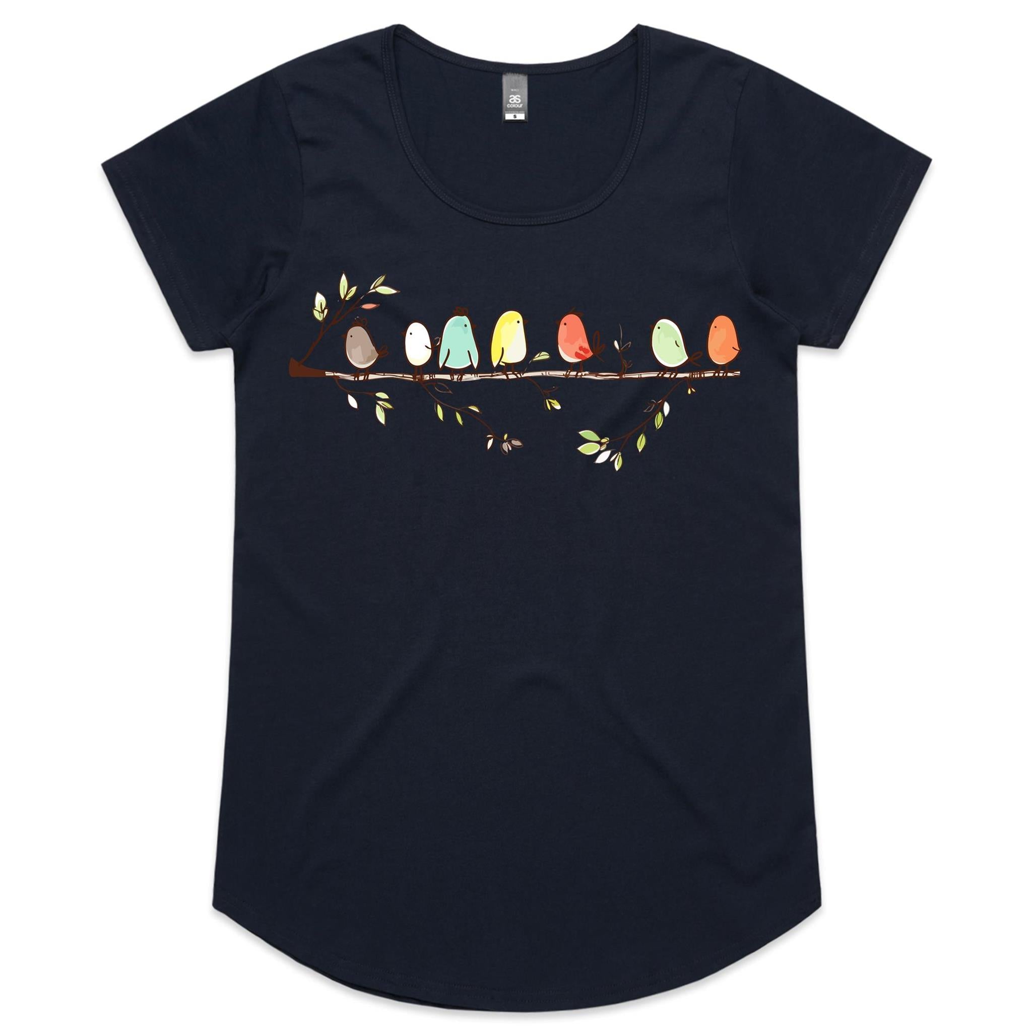 Birds On A Branch - Womens Scoop Neck T-Shirt Navy Womens Scoop Neck T-shirt animal Printed In Australia