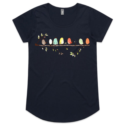 Birds On A Branch - Womens Scoop Neck T-Shirt Navy Womens Scoop Neck T-shirt animal Printed In Australia