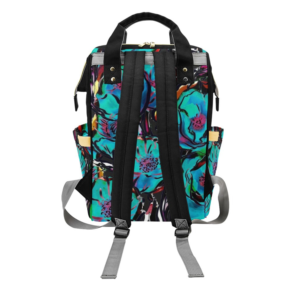 Flower It Blue - Multi-Function Backpack, Nappy / Diaper Bag