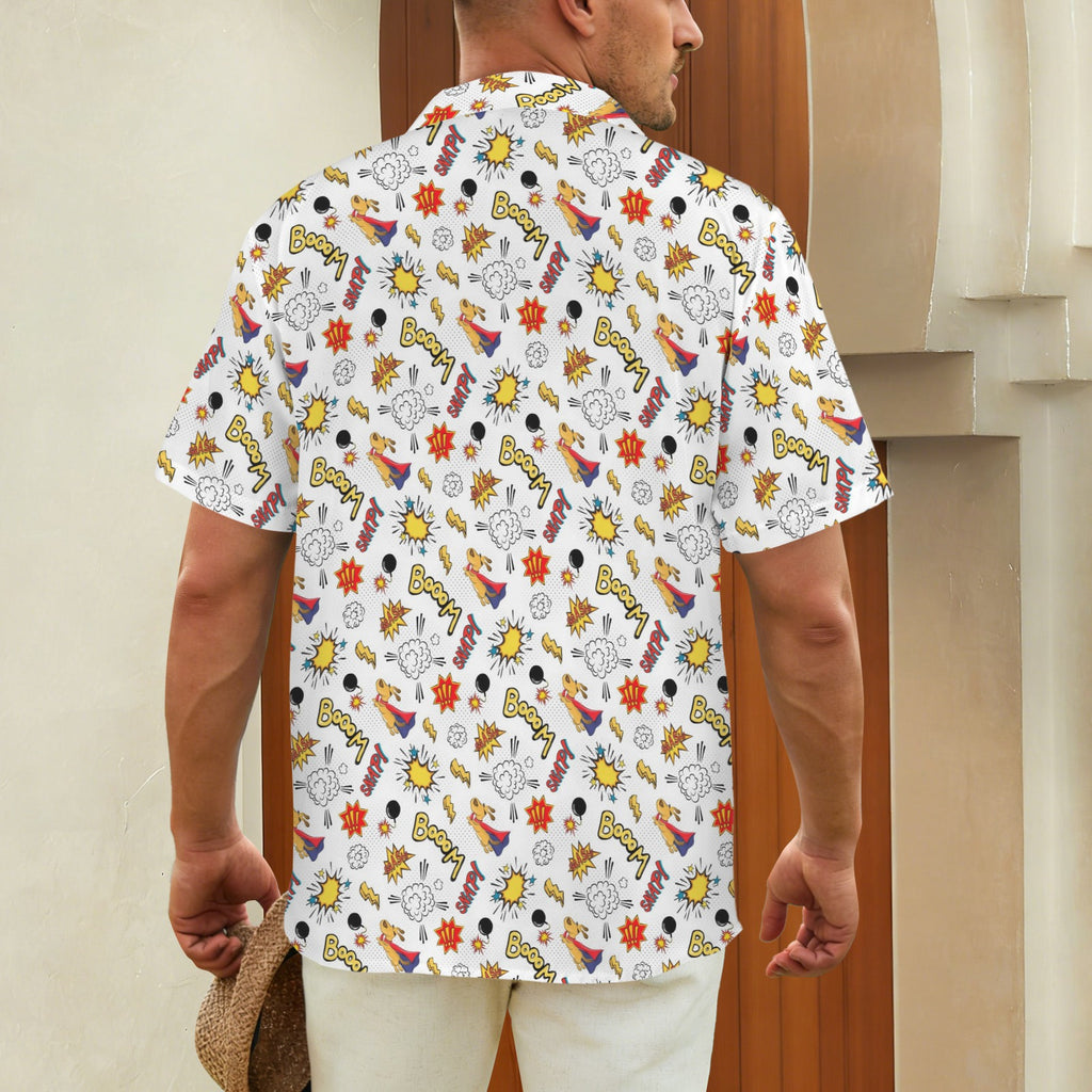Super Dog Men's Short Sleeve Hawaiian Shirt Men's Hawaiian Shirt (New) animal comic Printed Offshore