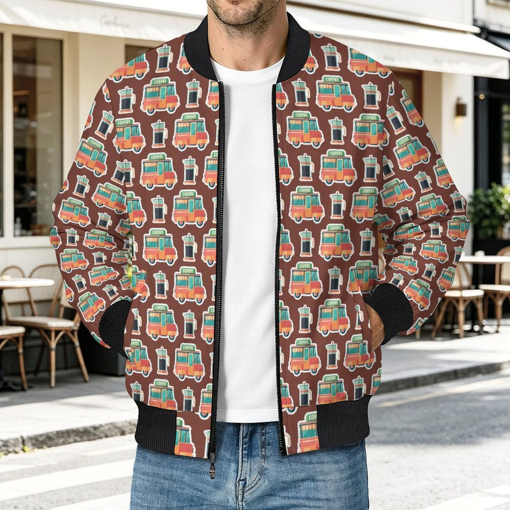 Coffee Van Men's Casual Zip‑Up Bomber Jacket
