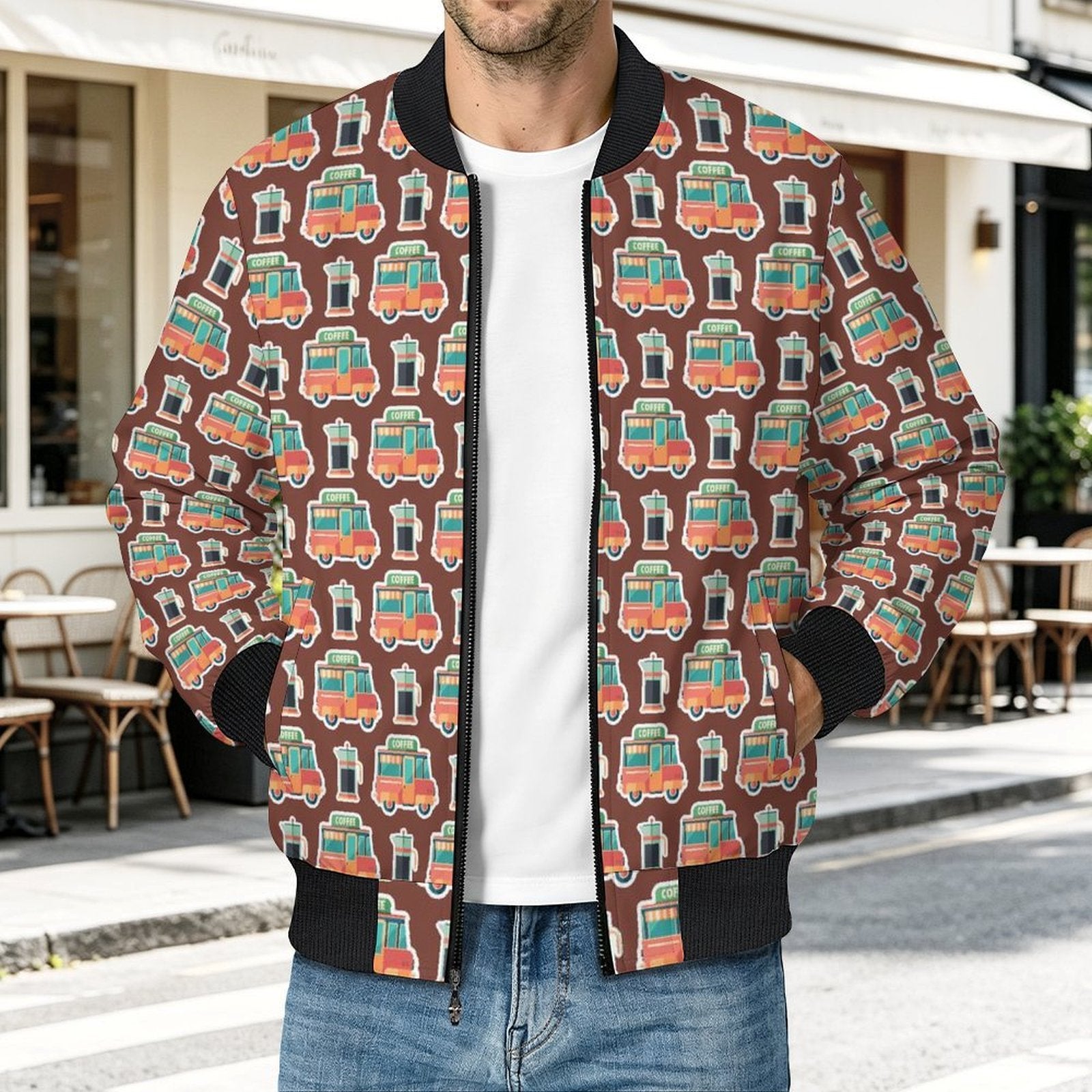 Coffee Van Men's Casual Zip‑Up Bomber Jacket