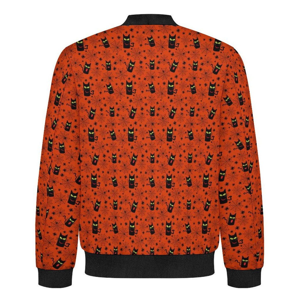 Halloween Black Cats Men's Casual Zip‑Up Bomber Jacket