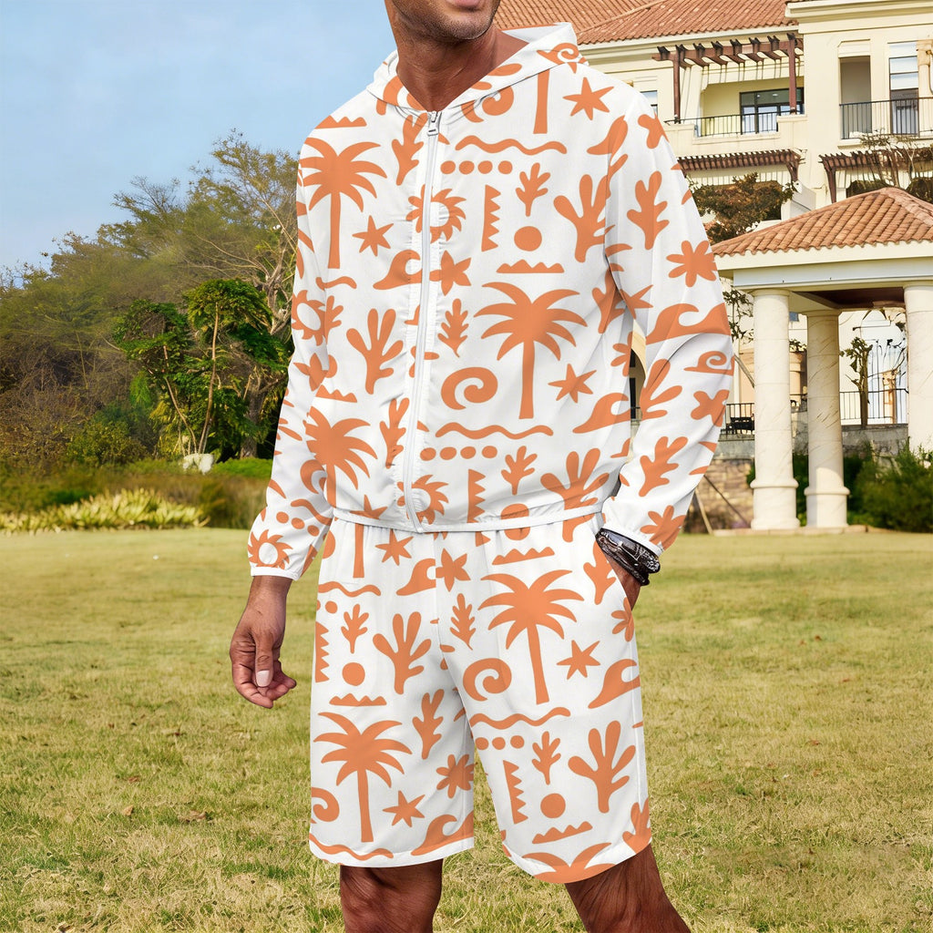 Orange Surf Men's Lightweight Sun Hoodie & Shorts Set Men's Lightweight Sun Hoodie & Shorts Printed Offshore Surf