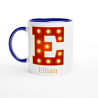 Personalised - Marquee Lights Initial - White 11oz Ceramic Mug with Color Inside Ceramic Blue Personalised 11oz Mug Customise Globally Fulfilled Personalise
