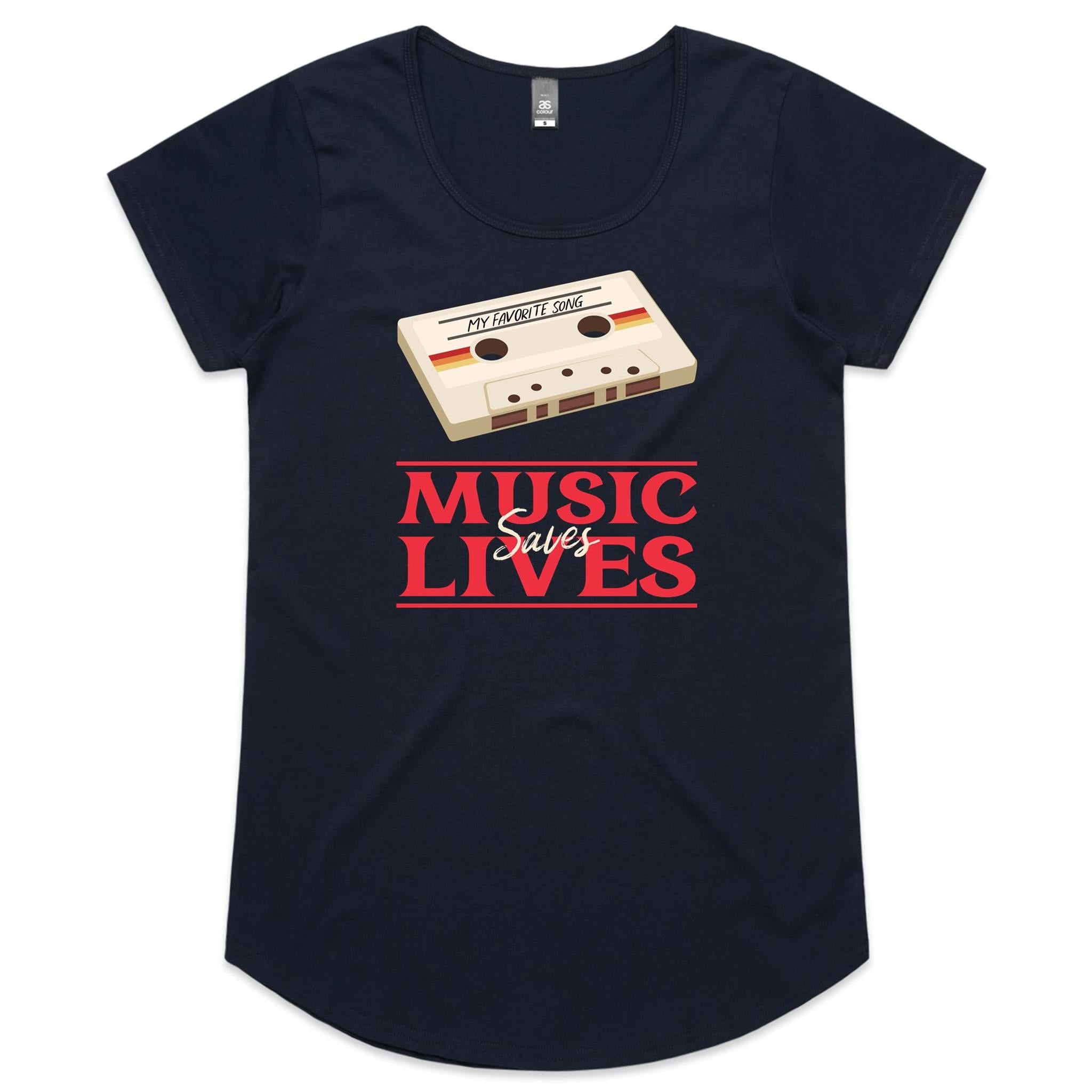 Music Saves Lives - Womens Scoop Neck T-Shirt Navy Womens Scoop Neck T-shirt Music Printed In Australia