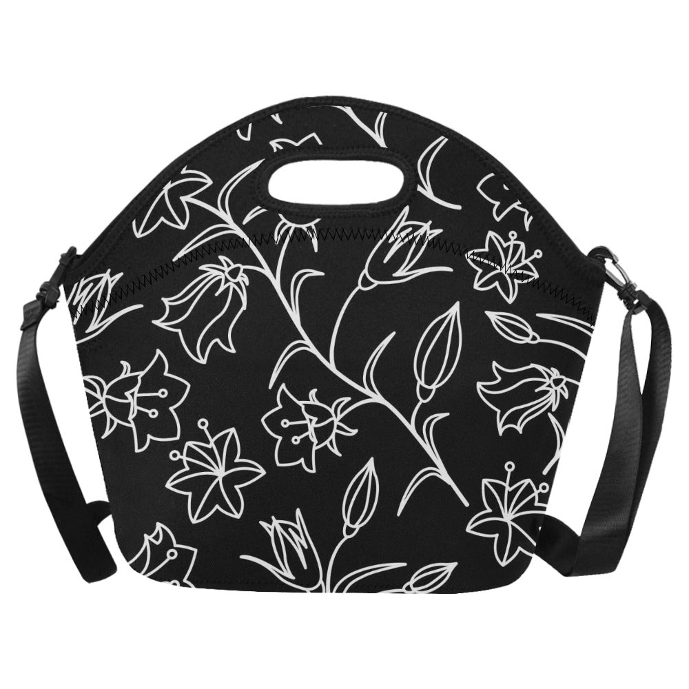 Black And White Floral - Neoprene Lunch Bag One Size Neoprene Lunch Bag Printed Offshore