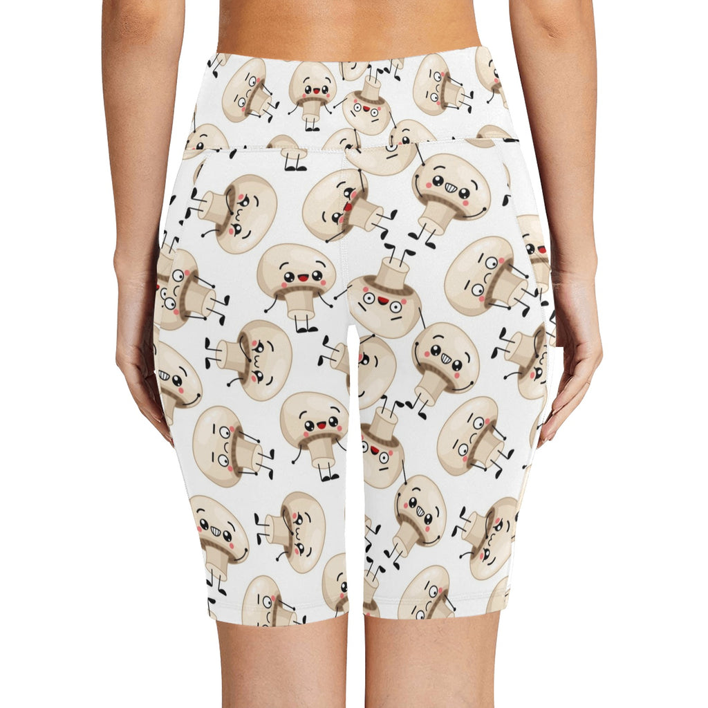 Cute Mushrooms Women's Bike Shorts With Side Pockets Women's Bike Shorts Food Printed Offshore