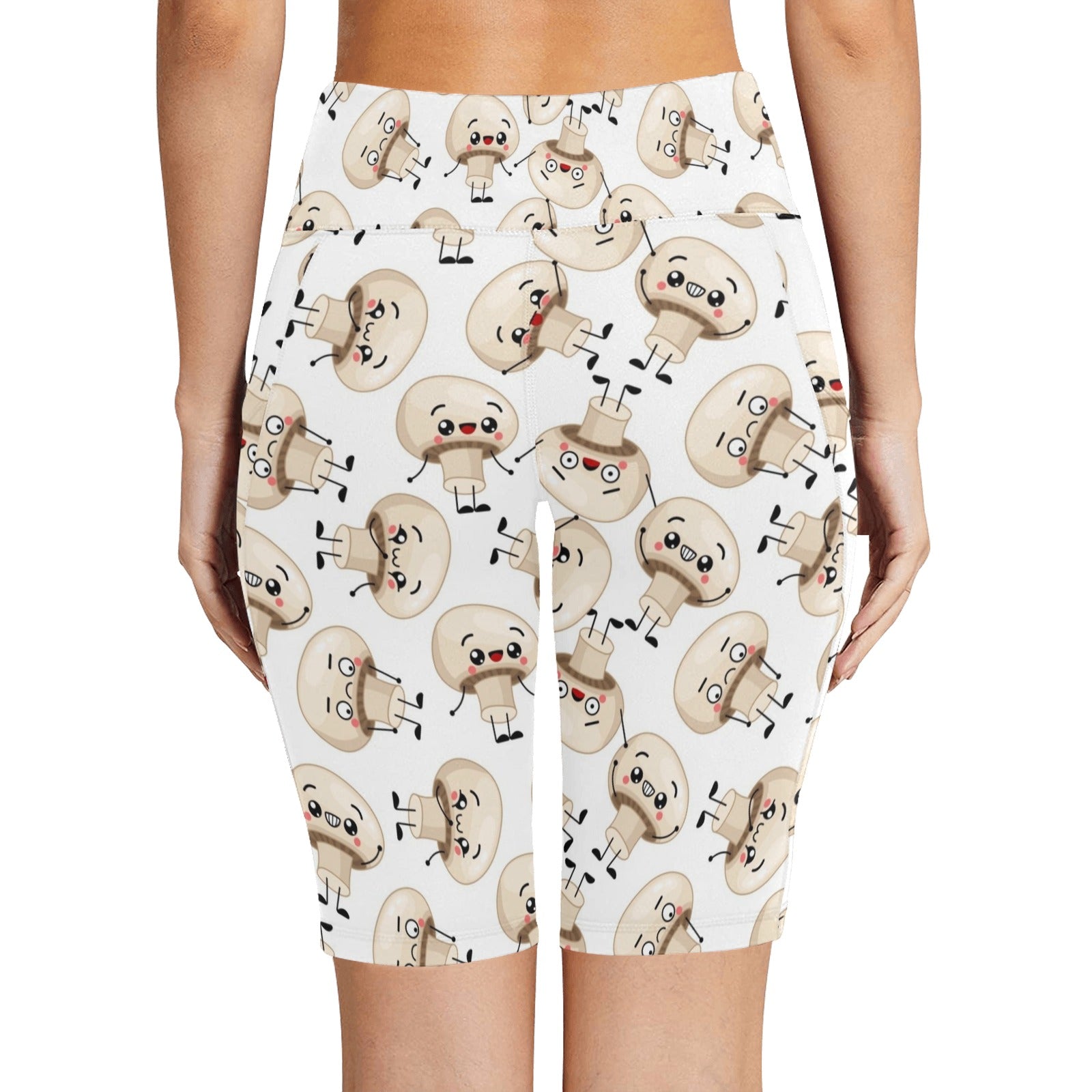 Cute Mushrooms Women's Bike Shorts With Side Pockets Women's Bike Shorts Food Printed Offshore