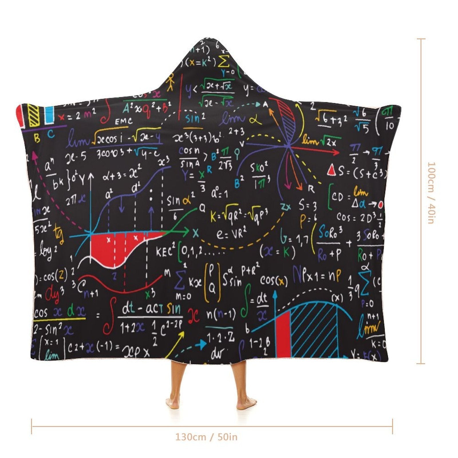 Colourful Maths Equations Kids Hooded Blanket 100cm x 130cm Kids Hooded Blanket Maths Printed Offshore