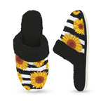 Sunflower Stripes Women's Fur Trim Thick-Sole Indoor Slippers Women's Fur Trimmed Slippers Plants Printed Offshore