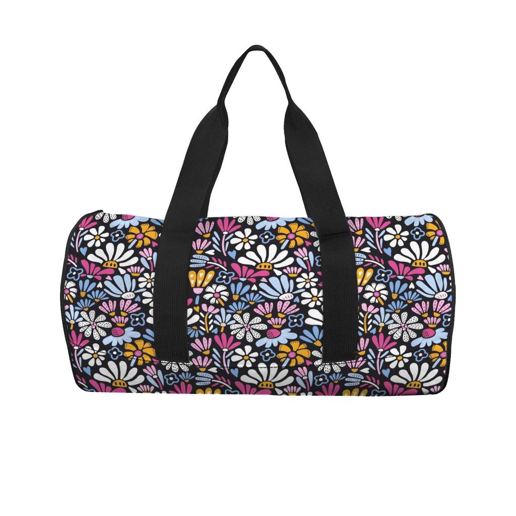 Graphic Flowers On Black Duffle Bag Duffle Bag Printed Offshore