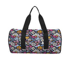 Graphic Flowers On Black Duffle Bag Duffle Bag Printed Offshore