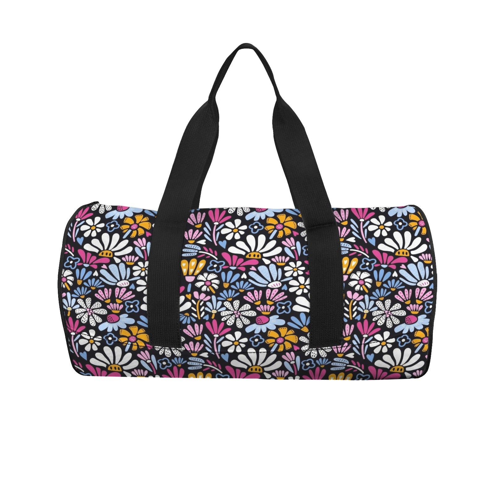 Graphic Flowers On Black Duffle Bag Duffle Bag Printed Offshore