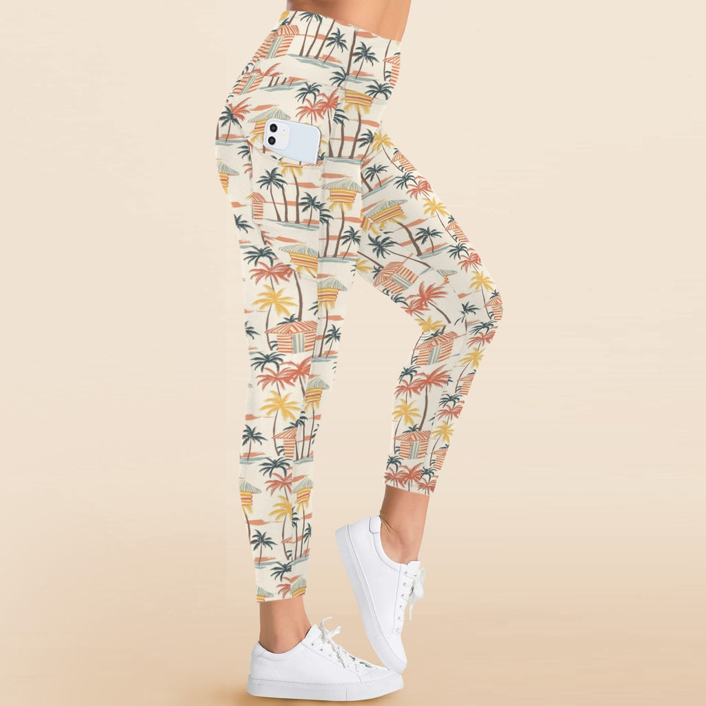 Beach Shack Women's High Waist Pockets Yoga Leggings Women's High Waist Pockets Yoga Leggings Printed Offshore Surf
