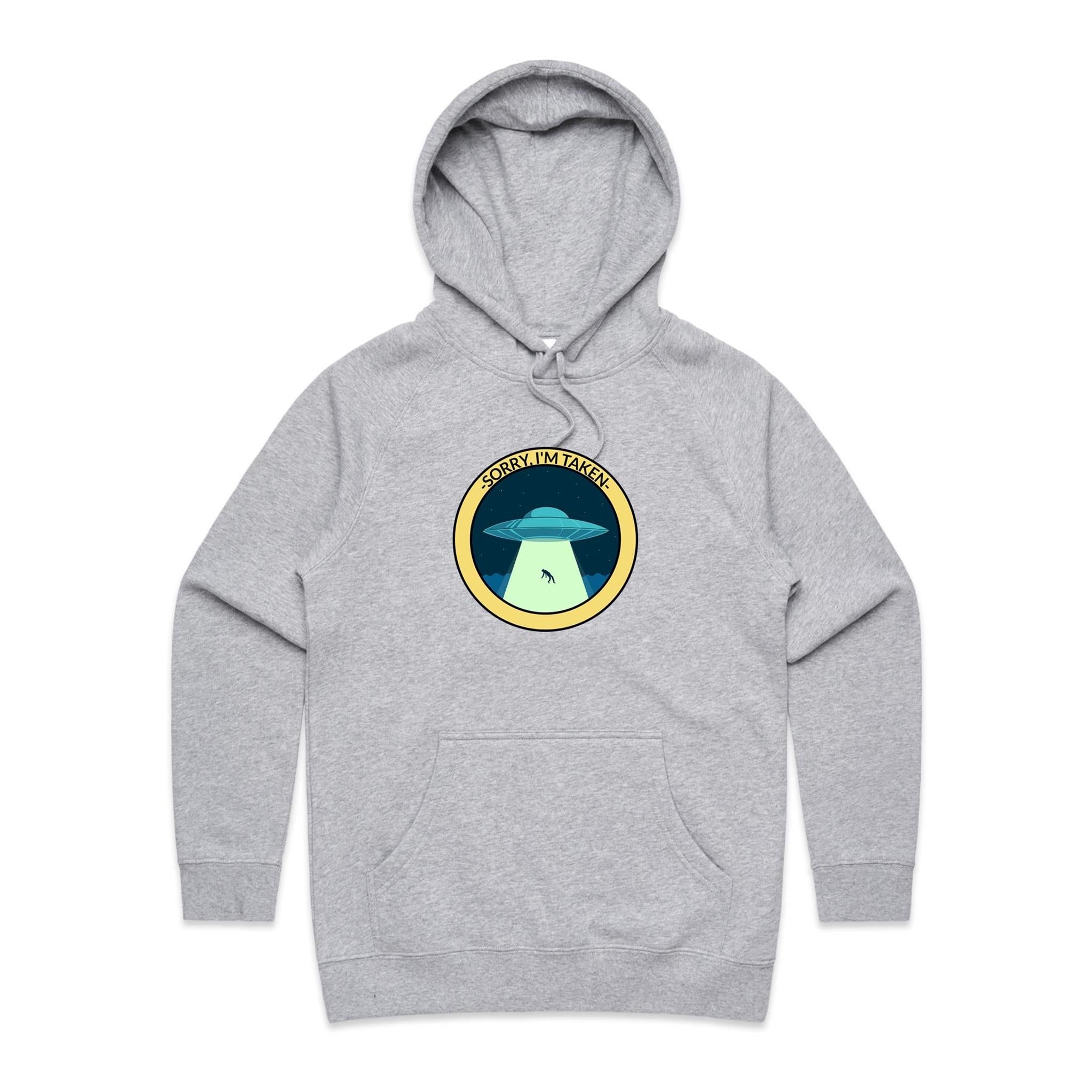 Sorry I'm Taken, Alien UFO - Womens Hoodie Grey Marle Womens Hoodie Printed In Australia Sci Fi