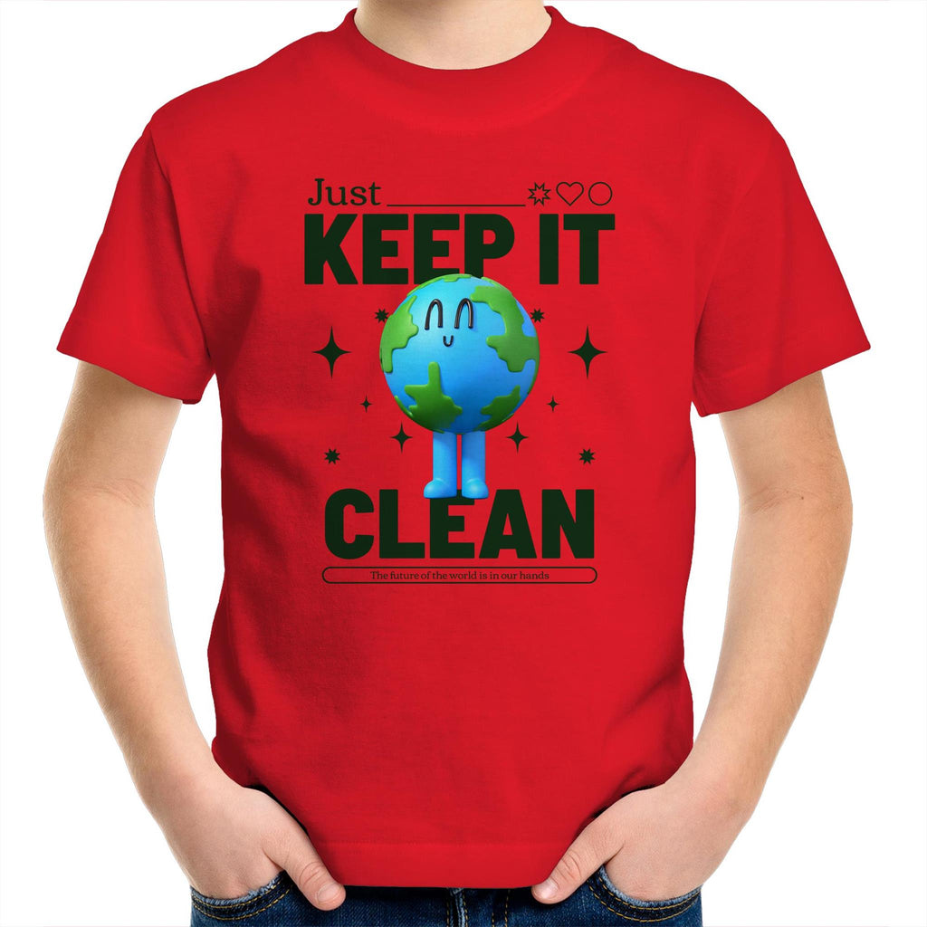 Earth, Just Keep It Clean - Kids Youth T-Shirt Red Kids Youth T-shirt Environment Printed In Australia