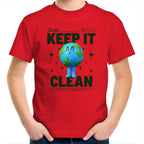 Earth, Just Keep It Clean - Kids Youth T-Shirt Red Kids Youth T-shirt Environment Printed In Australia