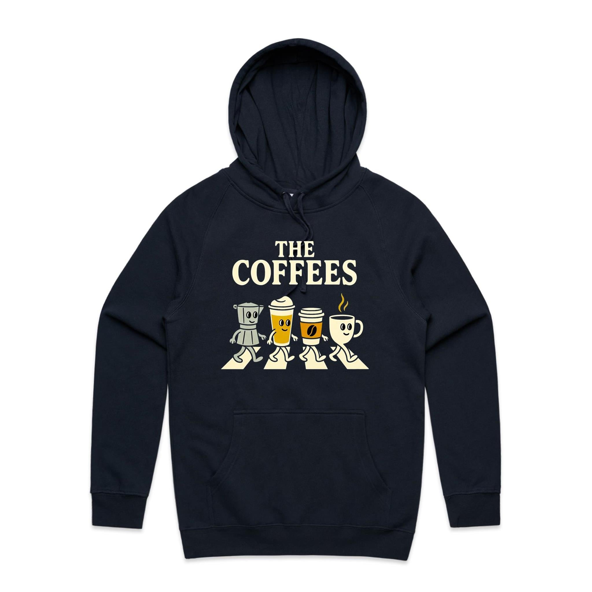 The Coffees, Crossing Road Men's AS Colour Hoodie Navy Mens Hoodie Coffee Music Printed In Australia