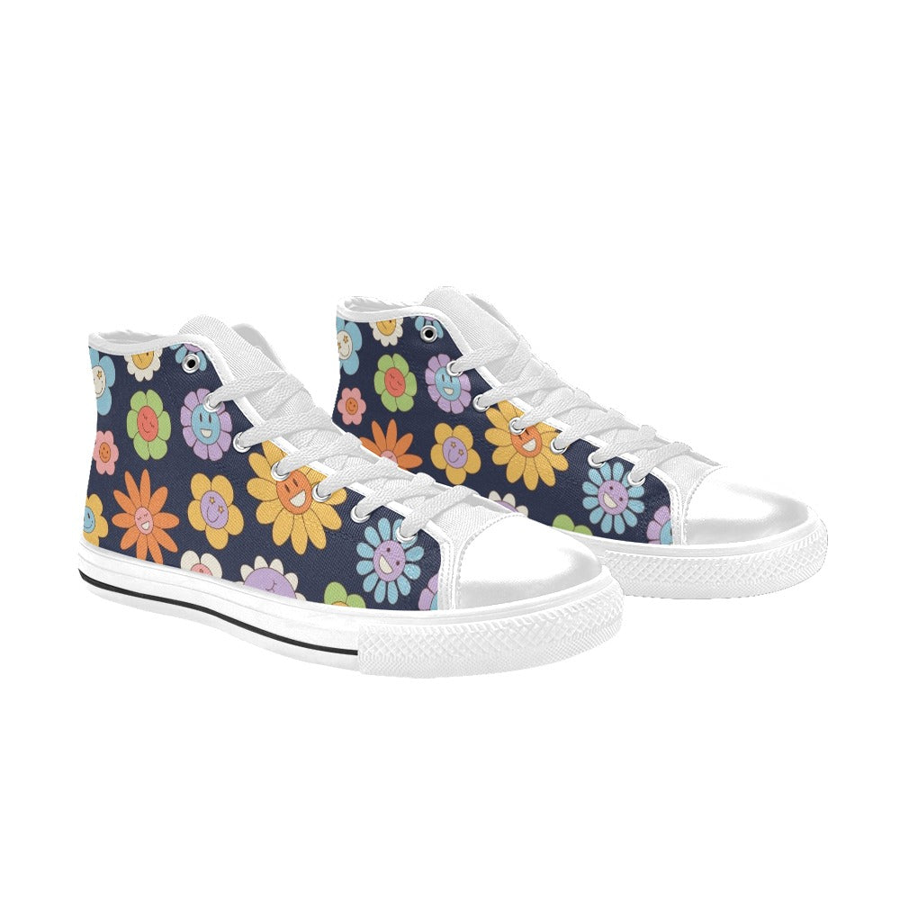 Groovy Flowers Men's High Top Canvas Shoes Men's Classic High Top Canvas Shoes Plants Printed Offshore Retro