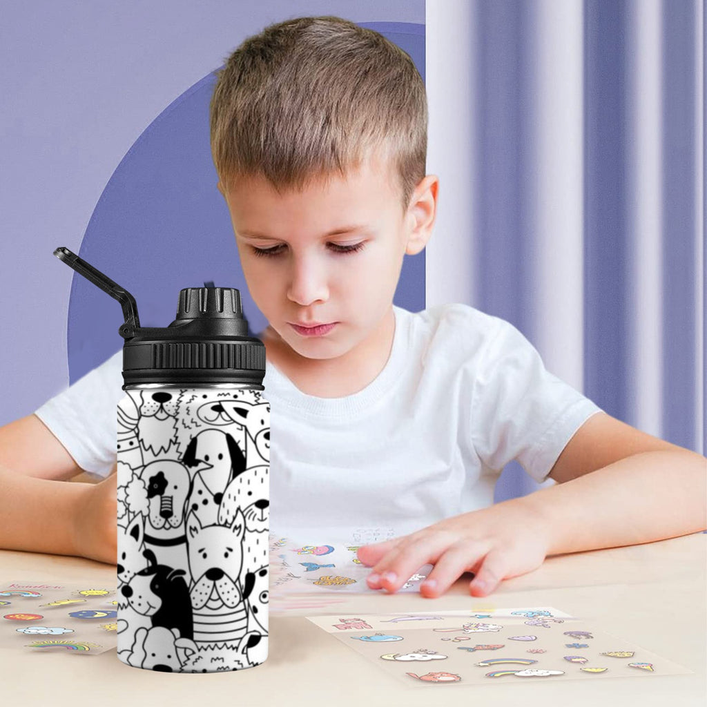 Black And White Dogs - Kids Water Bottle with Chug Lid (12 oz) Kids Water Bottle with Chug Lid animal Printed Offshore