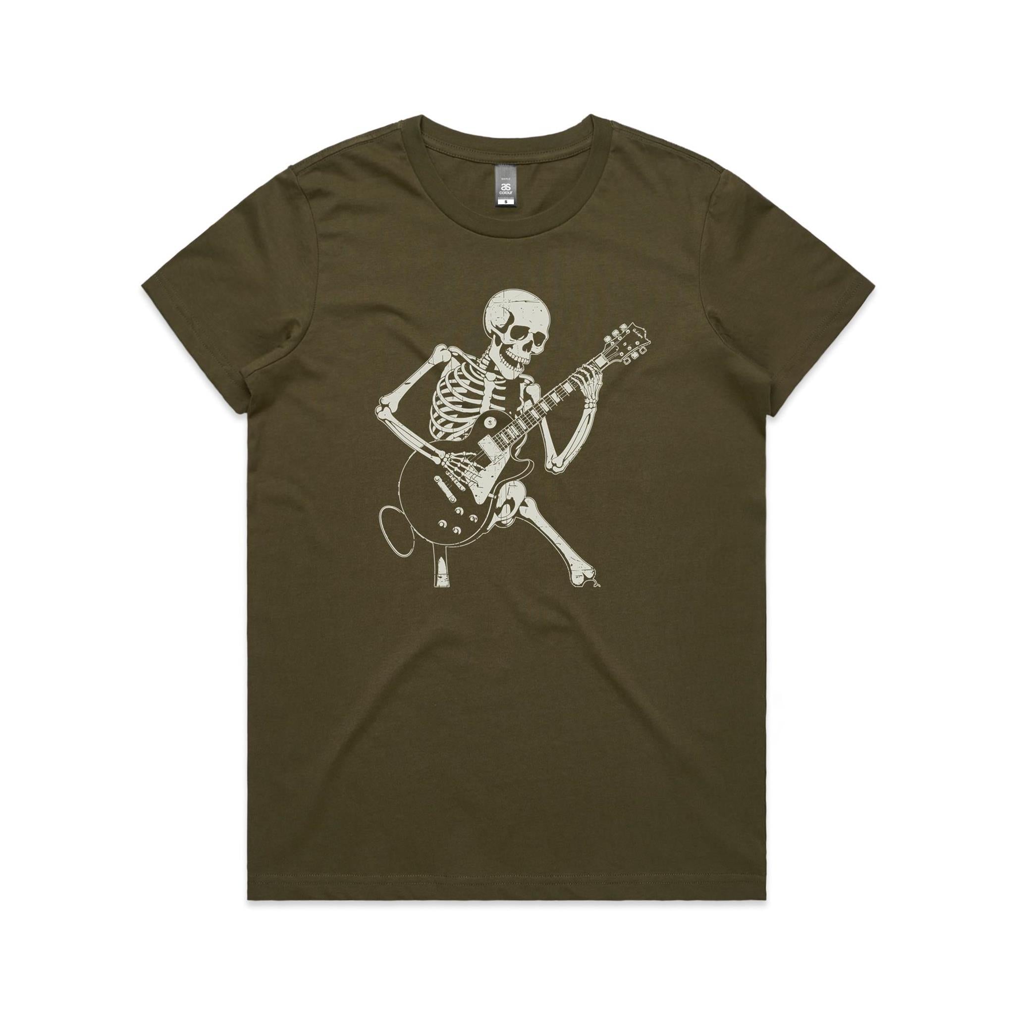 Skeleton Playing Guitar Women's AS Colour T-shirt Army Womens T-shirt Music Printed In Australia