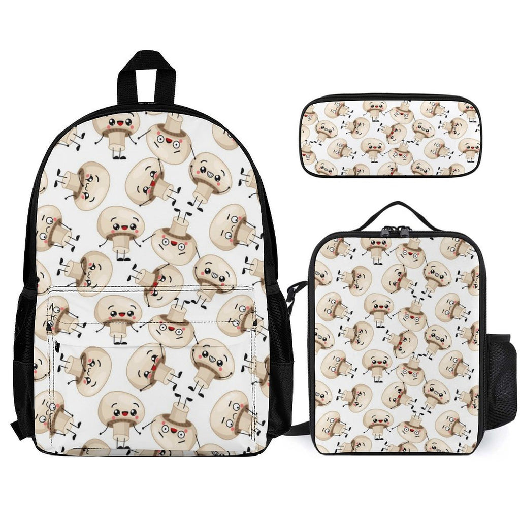 Cute Mushrooms Three Piece Backpack Set white One size Three Piece Backpack Set Printed Offshore