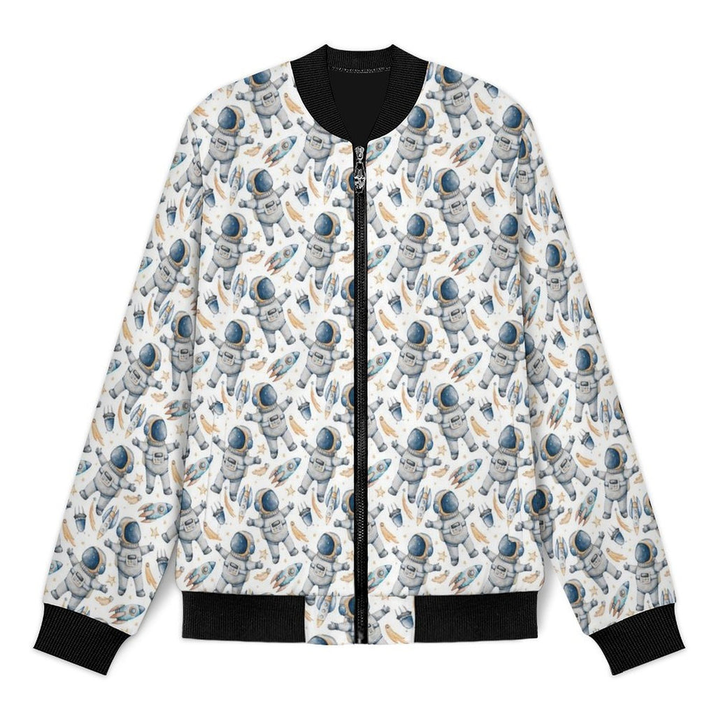 Astronauts And Rocket Ships Men's Casual Zip‑Up Bomber Jacket