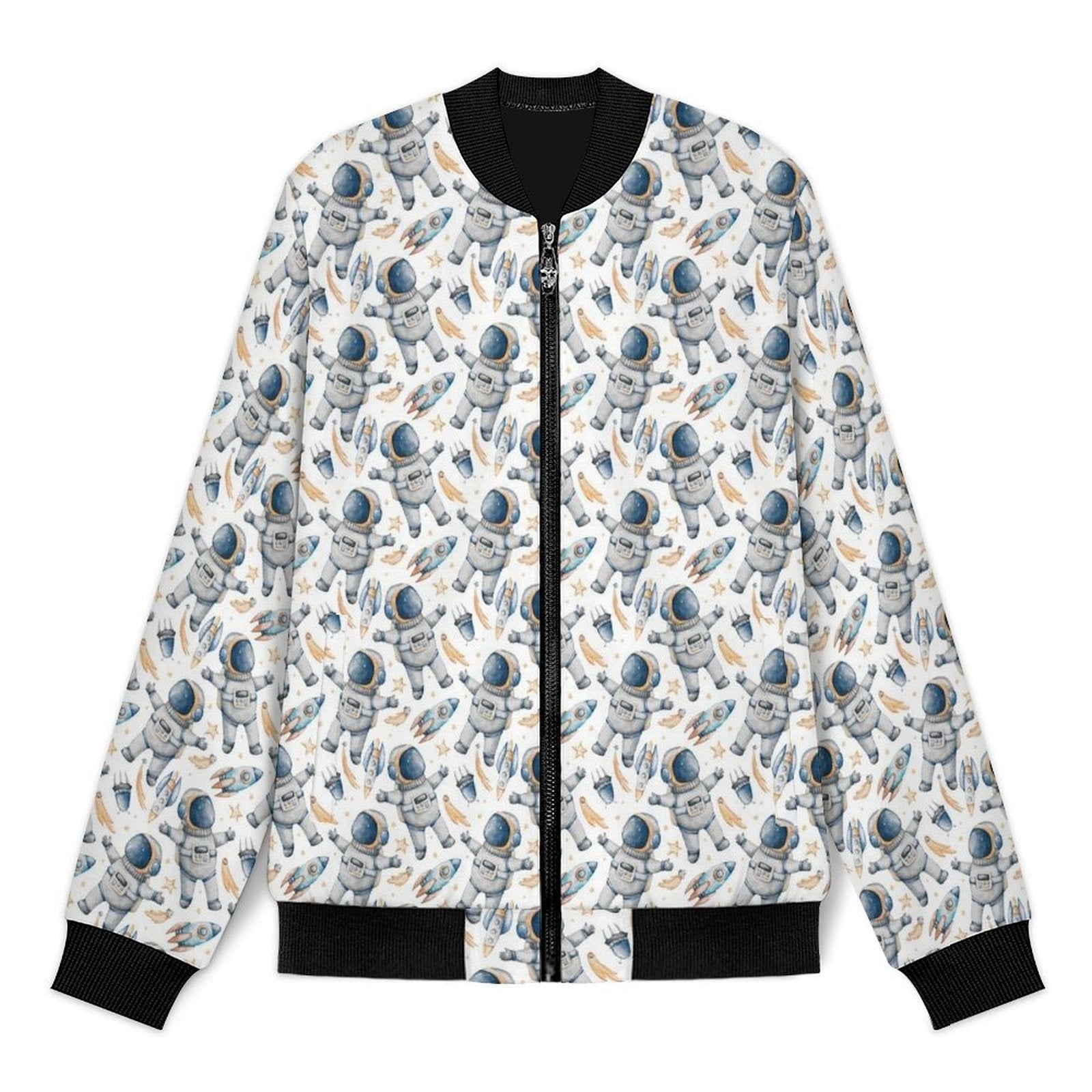 Astronauts And Rocket Ships Men's Casual Zip‑Up Bomber Jacket