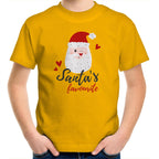 Santa's Favourite - Kids Youth T-Shirt Gold Kids Christmas T-shirt Christmas Printed In Australia