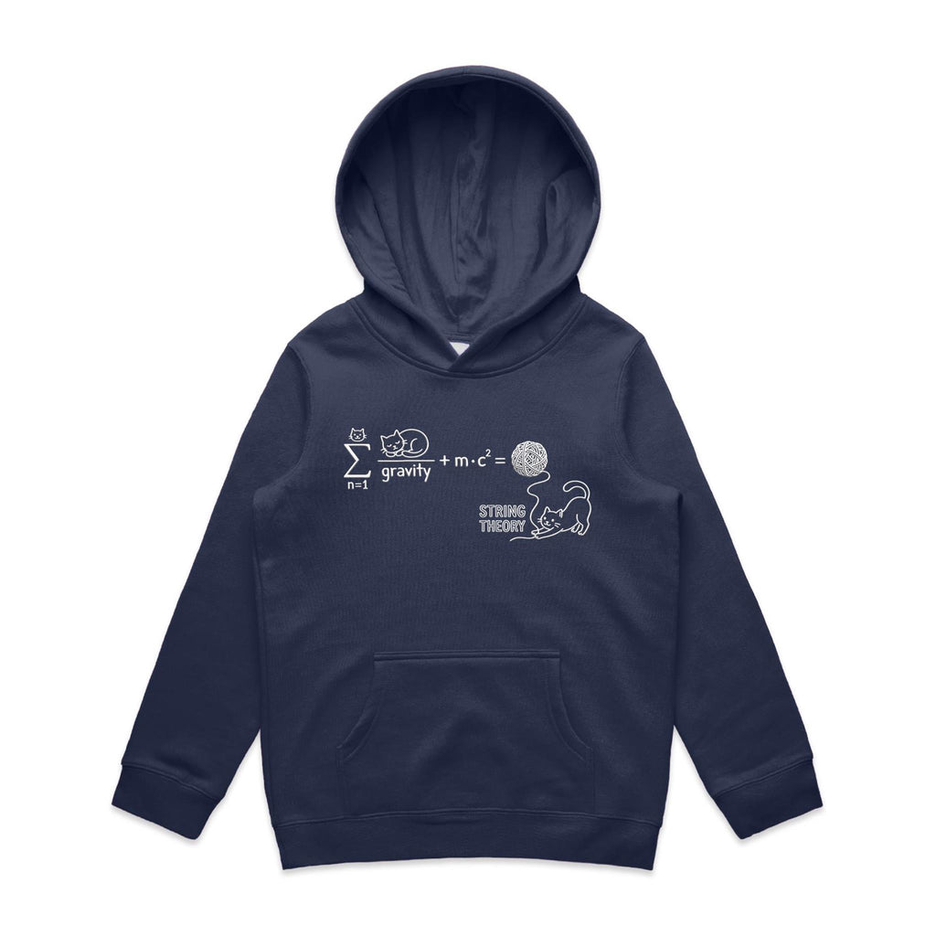 Cat String Theory Physics Kids AS Colour Hoodie Midnight Blue Kids Hoodie animal Printed In Australia Science