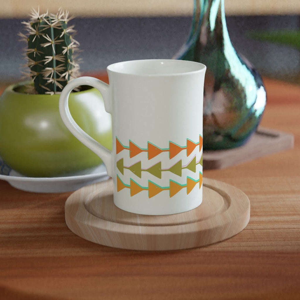 Retro Triangles - White 10oz Porcelain Slim Mug Porcelain Mug Globally Fulfilled Retro