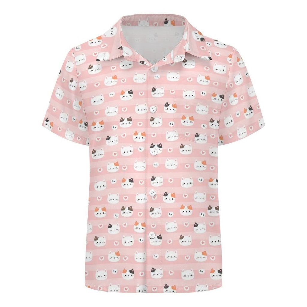 Pink Cats Kids Youth Short Sleeve Button Up Shirt