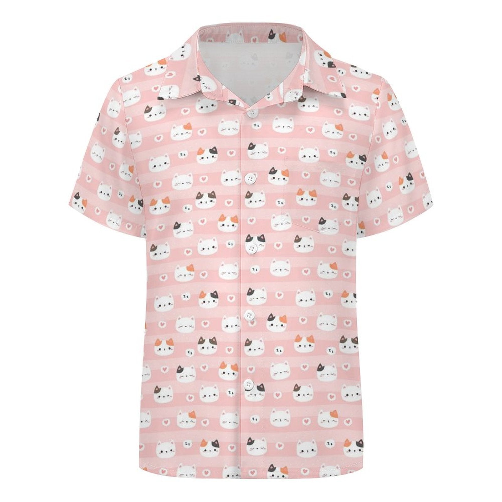 Pink Cats Kids Youth Short Sleeve Button Up Shirt