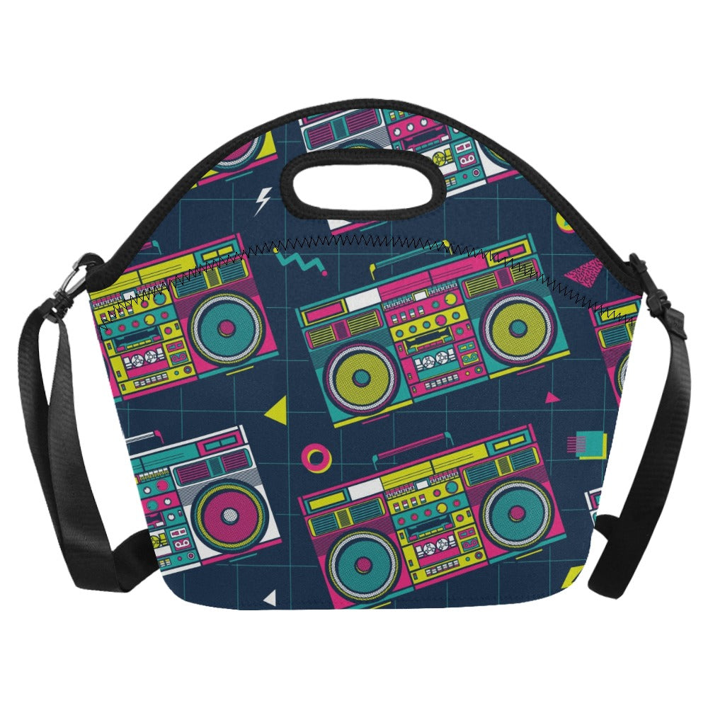 Boombox Neoprene Lunch Bag Neoprene Lunch Bag Music Printed Offshore Retro