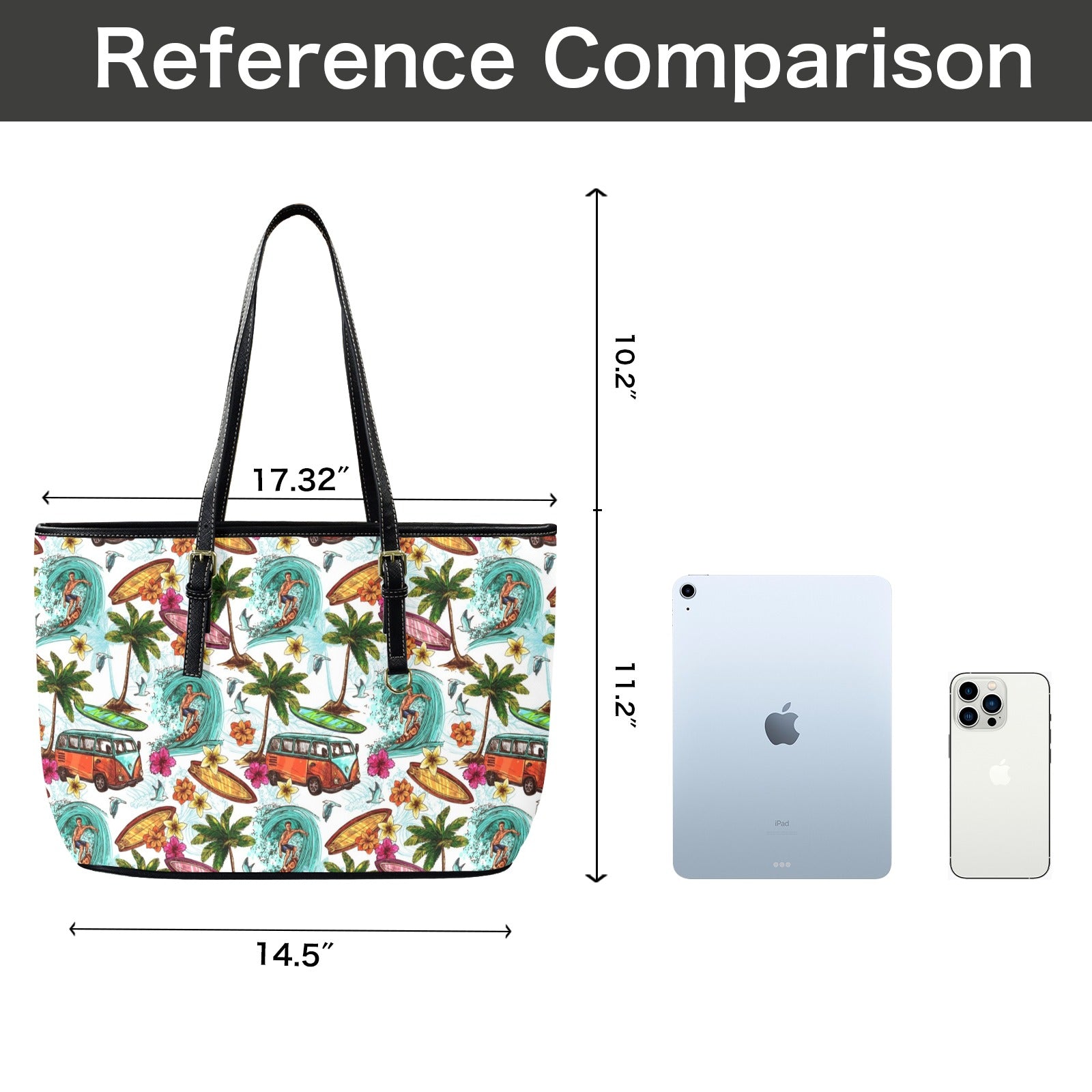 Surfing Safari PU Leather Tote Bag Large